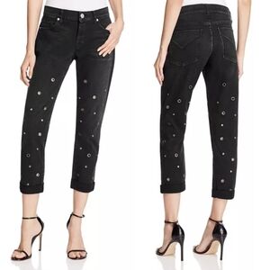 Hudson Riley Crop Relaxed Straight Grommet Studded black jeans size 28​